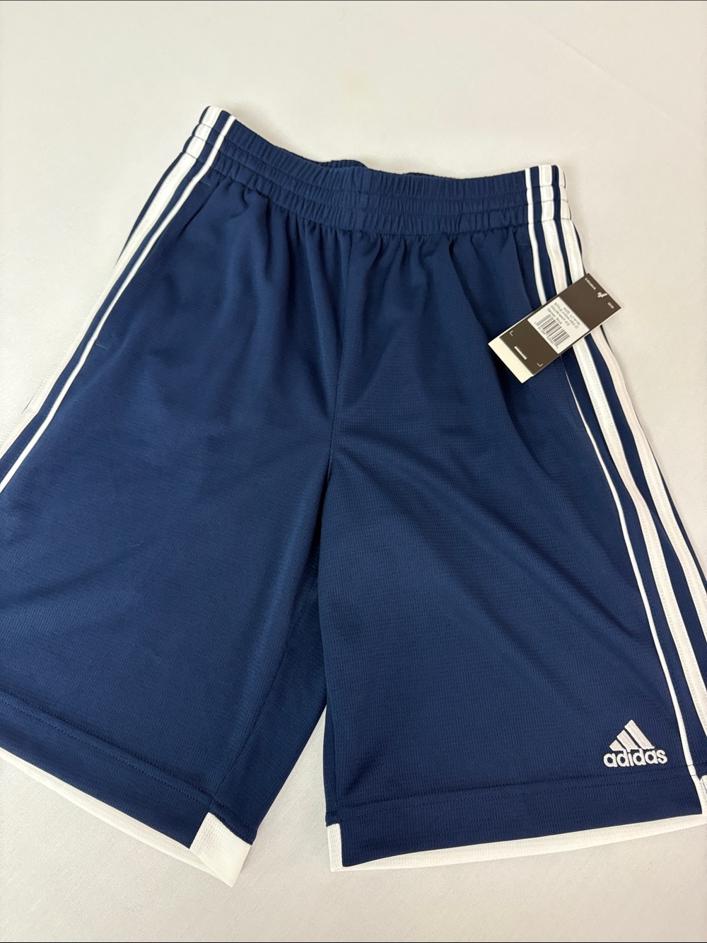 NWT Adidas Boys L 14/16 Navy AEROREADY 3 Stripe Athletic Shorts